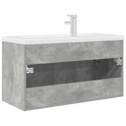 Berkfield Home Full Bathroom Sink Cabinet with Built-in Basin & Faucet Concret in Grey - thumbnail 8