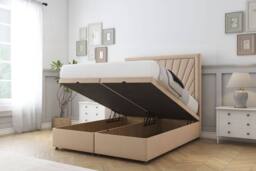 "Sloomy Somerset Plush Ottoman Bed Set With 54"" Floor Standing Headboard in Stone - Size: Double" - thumbnail 2