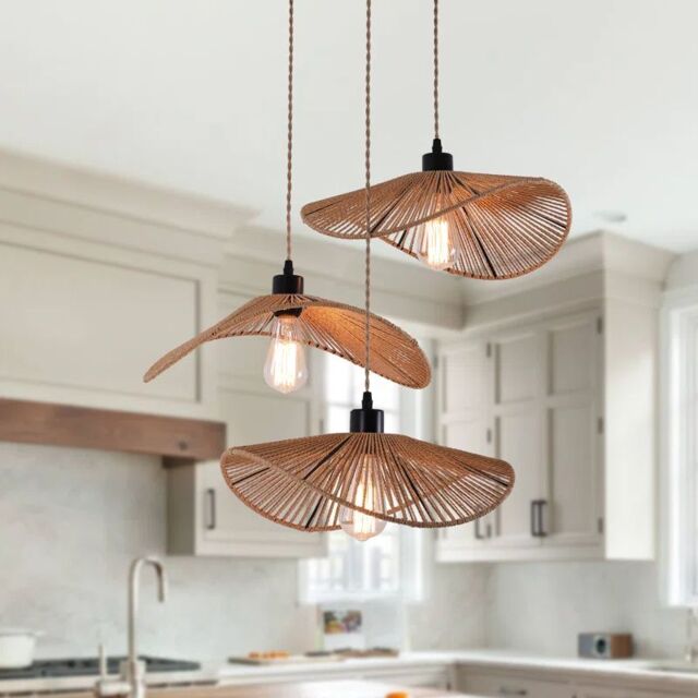Garwarm 3 - Light Rattan Farmhouse Cluster Pendant Light in Brown - image 1