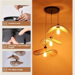 Garwarm 3 - Light Rattan Farmhouse Cluster Pendant Light in Brown - thumbnail 8