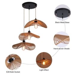 Garwarm 3 - Light Rattan Farmhouse Cluster Pendant Light in Brown - thumbnail 9