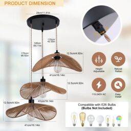 Garwarm 3 - Light Rattan Farmhouse Cluster Pendant Light in Brown - thumbnail 7