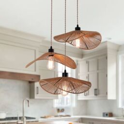 Garwarm 3 - Light Rattan Farmhouse Cluster Pendant Light in Brown - thumbnail 1