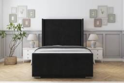 "Comfort Beds Madrid Plush Bed Frame - 50"" Upholstered Wingback Headboard in Black - Size: Double" - thumbnail 2