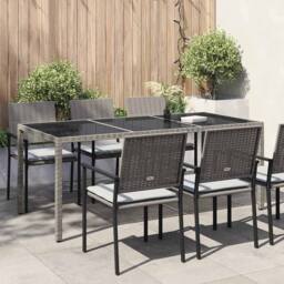 Berkfield Home Garden Table Grey 190x90x75 cm Tempered Glass & Poly Rattan - Size: 190 x 90 x 75 cm - thumbnail 2