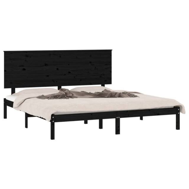 Berkfield Home Beautiful Bed Frame Black Solid Wood Pine 200x200 cm - image 1