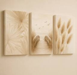 "Mafett Neutral Botanical Canvas Wall Art Set of 3 Beige Boho Prints - Size: W18"" x H24""" - thumbnail 3