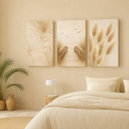 "Mafett Neutral Botanical Canvas Wall Art Set of 3 Beige Boho Prints - Size: W18"" x H24""" - thumbnail 2