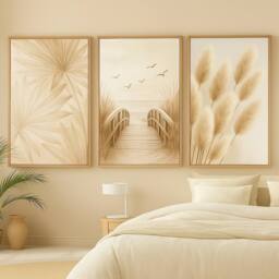 "Mafett Neutral Botanical Canvas Wall Art Set of 3 Beige Boho Prints - Size: W18"" x H24""" - thumbnail 1
