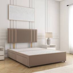 "BSSPOKE Florence Plush Divan Bed 24"" Headboard 2Drawers Footend & No Mattress in Bronze - Size: Double"