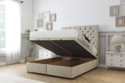"Sloomy Mayfair Plush Ottoman Bed Base-54"" Floor Standing Headboard in Cream - Size: Single" - thumbnail 2