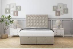 "Sloomy Mayfair Plush Ottoman Bed Base-54"" Floor Standing Headboard in Cream - Size: Single" - thumbnail 1