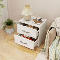 Costway 2-Drawer Nightstand Modern Bedside Table Accent Sofa Side Table-Oak in White - thumbnail 3