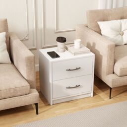 Costway 2-Drawer Nightstand Modern Bedside Table Accent Sofa Side Table-Oak in White - thumbnail 2