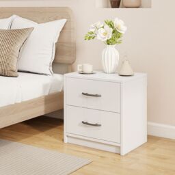 Costway 2-Drawer Nightstand Modern Bedside Table Accent Sofa Side Table-Oak in White - thumbnail 5