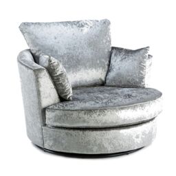 Furnishings For Less UK Crystal Crushed Velvet Swivel Chair 360 Rotation Foam Single Seater in Silver - thumbnail 2