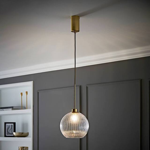 ValueLights Maddison Clear Ribbed Glass Shade Brushed Gold Ceiling Pendant Light - image 1
