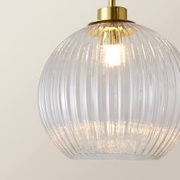 ValueLights Maddison Clear Ribbed Glass Shade Brushed Gold Ceiling Pendant Light - thumbnail 4
