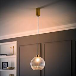 ValueLights Maddison Clear Ribbed Glass Shade Brushed Gold Ceiling Pendant Light - thumbnail 3