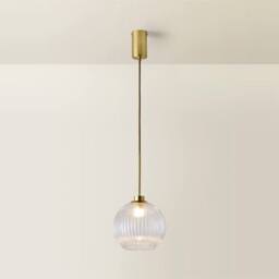 ValueLights Maddison Clear Ribbed Glass Shade Brushed Gold Ceiling Pendant Light - thumbnail 6