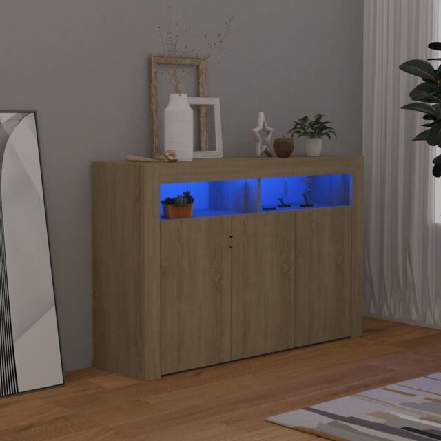 Berkfield Home Sideboard with LED Lights Sonoma Oak 115.5x30x75 cm in Brown