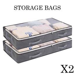 Havendro 2x Underbed Storage Bag Large Zipped Organizer Fabric Bags in Grey - thumbnail 3