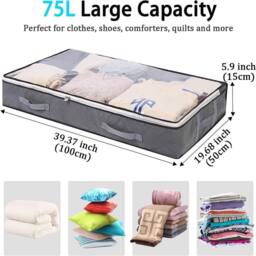 Havendro 2x Underbed Storage Bag Large Zipped Organizer Fabric Bags in Grey - thumbnail 2