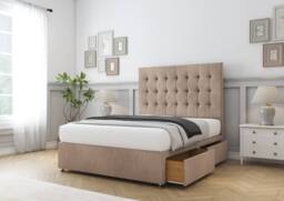 "Sloomy Alabama Naples Divan Bed Base No Drawers - 54"" Standing Headboard in Light Brown - Size: Small Double" - thumbnail 4