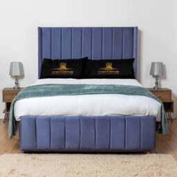 UK Bed Furniture Arizona Wingback Divan Bed with 54Inch Headboard & 2 Drawer Foot End in Blue - Size: King - thumbnail 2
