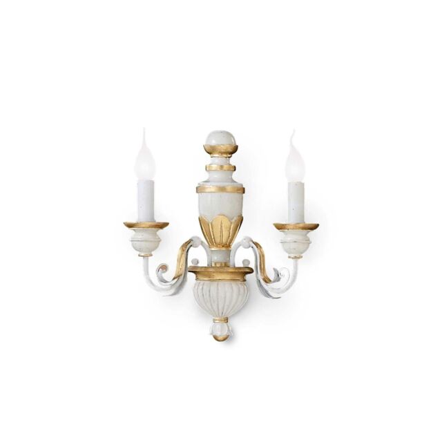 Netlighting Firenze 2 Light Indoor Candle Wall Light Gold Ivory E14 in White