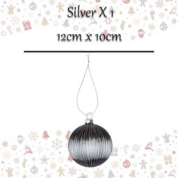 VFM e-Store Christmas Hanging Glass Bauble Decoration 12cm x 10cm Silver X 1 - Size: 12 cm x 10 cm - thumbnail 2
