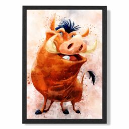 ARTZE Pumba Watercolour Lion King Framed Print SIZE: A3 with Black Frame in Brown - Size: A4