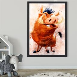 ARTZE Pumba Watercolour Lion King Framed Print SIZE: A3 with Black Frame in Brown - Size: A4 - thumbnail 2