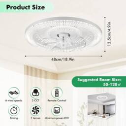 Kelvenix Ceiling Fan Light 6Speed Remote/APP Control in White - thumbnail 2