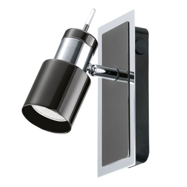 Loops Wall Spot Light Colour Back Plate & Shade Nickel Black Bulb GU10 1x5W Included in Metallics - image 1