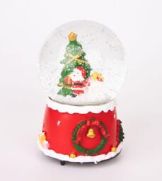 Shatchi Musical Christmas Snowglobe Large Water Ball Features Christmas Santa Tree Scene Cute Resin Base Decorations in Red - thumbnail 1