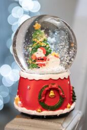 Shatchi Musical Christmas Snowglobe Large Water Ball Features Christmas Santa Tree Scene Cute Resin Base Decorations in Red - thumbnail 4