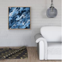 Warren Reed - Designer Blue & Grey Canvas Brushstrokes Framed Canvas in Light Brown - Size: w40 inch x h40 inch - thumbnail 2