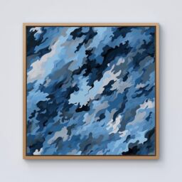 Warren Reed - Designer Blue & Grey Canvas Brushstrokes Framed Canvas in Light Brown - Size: w40 inch x h40 inch - thumbnail 1