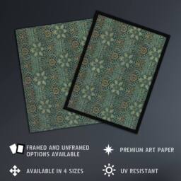 "Artery8 Ispahan Pattern Arabesque Textile Vintage Wall Art Print Morris in Blue - Size: W12"" x H16""" - thumbnail 2