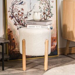 Nordlys Brown Wooden Base Living Room Pouf in White - thumbnail 7