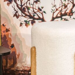 Nordlys Brown Wooden Base Living Room Pouf in White - thumbnail 4