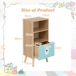 Costway 3-tier Toy Storage Shelf Floor Standing Wood Bookcase w/ Drawer in Brown - thumbnail 2