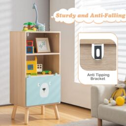 Costway 3-tier Toy Storage Shelf Floor Standing Wood Bookcase w/ Drawer in Brown - thumbnail 3