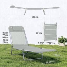 OUTSUNNY 2 Pieces Sun Loungers Foldable Reclining Chair, Light Grey - Size: 180 cm x 60 cm - thumbnail 3