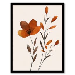 "Artery8 Elegant Wildflower Bloom Amber Floral Watercolour Framed Art Print in Brown - Size: W12"" x H16""" - thumbnail 1