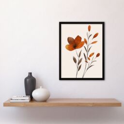 "Artery8 Elegant Wildflower Bloom Amber Floral Watercolour Framed Art Print in Brown - Size: W12"" x H16""" - thumbnail 4