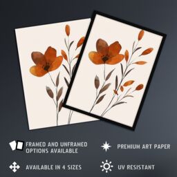 "Artery8 Elegant Wildflower Bloom Amber Floral Watercolour Framed Art Print in Brown - Size: W12"" x H16""" - thumbnail 2