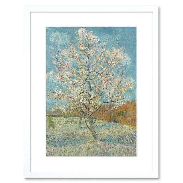"Artery8 Wall Art Print Van Gogh The Pink Peach Tree Framed in White - Size: W7"" x H9""" - image 1