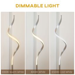 HOMCOM Modern Spiral Floor Lamp Dimmable Standing Lamp for Living Room in Silver - thumbnail 6